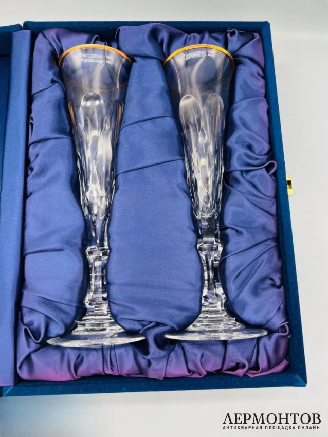 Парные фужеры для шампанского. Хрусталь, золочение, Faberge, Франция, современная работа