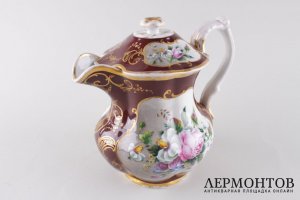 Кувшин с крышкой. Гарднер. Фарфор, роспись, золочение. Российская империя, сер. XIX в