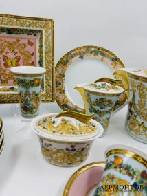 Чайный сервиз на 6 персон «Le Jardin des Papillons», форма Ikarus. Фарфор, золочение, Rosenthal, Versace