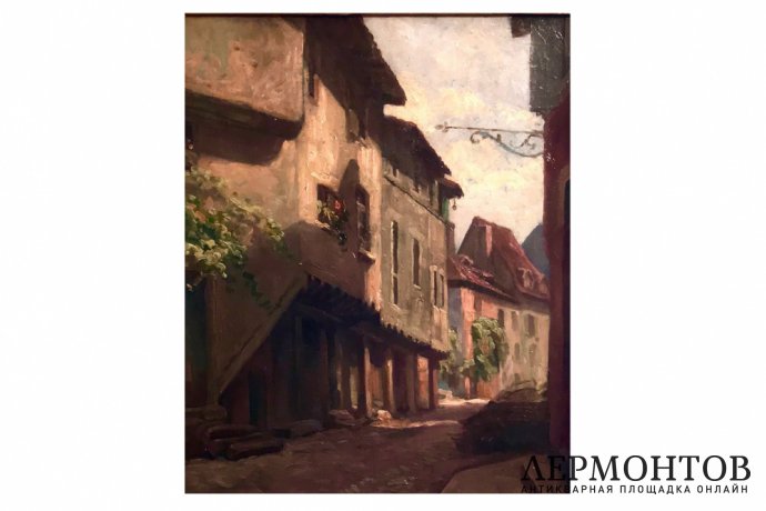 Картина "Городской пейзаж". Европа, 19 век. Н/х. Холст, масло.