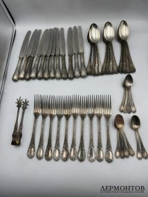Набор столовых приборов на 12 персон. Металл, серебрение, Christofle, 1935–1950-е