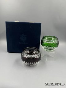 Парные подсвечники «Nadya», изумрудный и аметистовый. Цветной хрусталь, Faberge