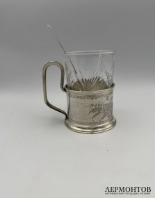 Подстаканник с ложкой и стаканом. Серебро 84 пробы, А. Фульд, Россия, 1884 год