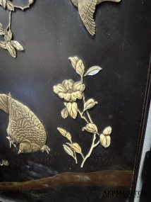 Парные настенные панно с птицами. Дерево, кость, резьба, Япония, конец 19 века
