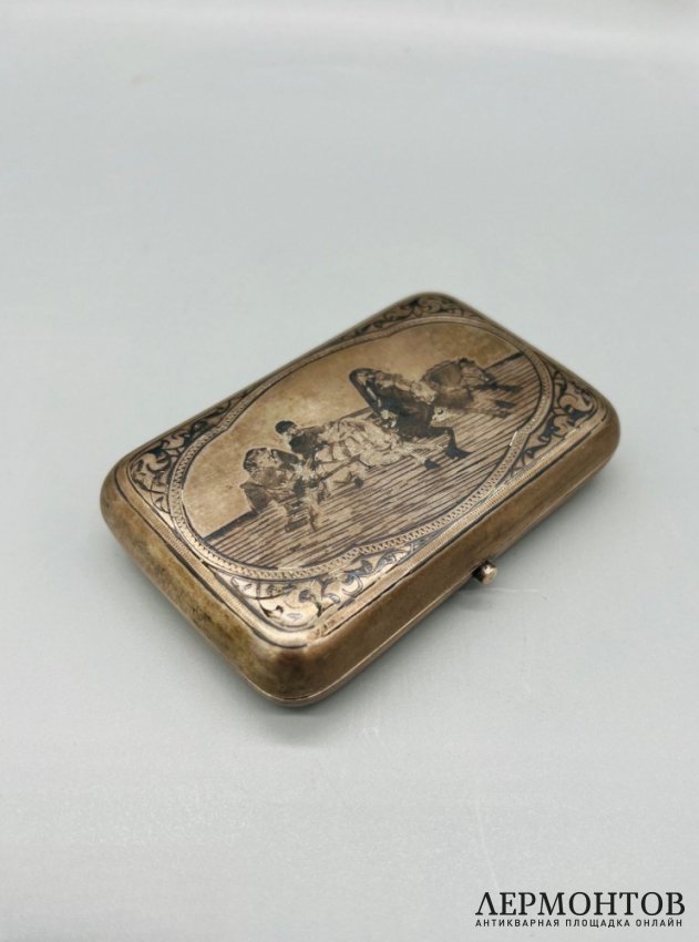 Портсигар «Русская тройка». Серебро 84 пробы, чернь, И. Футикин, Россия, 1886 год