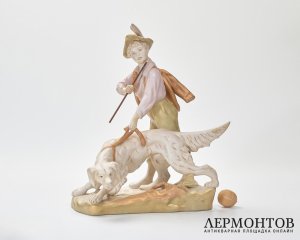 Статуэтка «Охотник с собакой». Фарфор, Royal Dux, Чехословакия