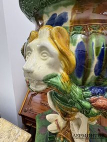 Парные кашпо на консолях со львами. Фаянс, роспись, Capodimonte, Италия, 20 век
