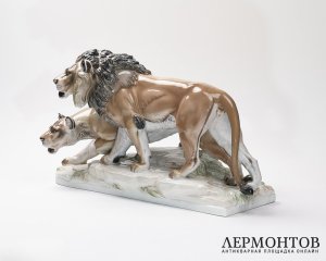 Статуэтка «Лев и львица». Фарфор, Rosenthal, Германия
