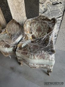 Гарнитур для гостиной в стиле барокко: диван и 4 кресла. Дерево, позолота, Италия