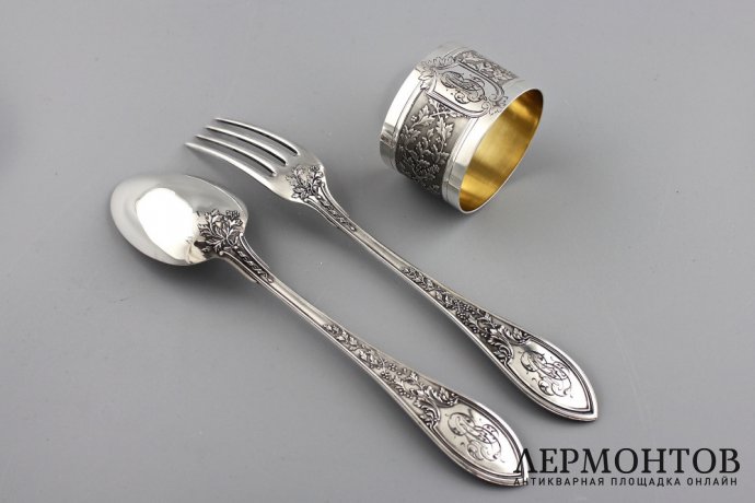 Сервировочный набор Эгоист. Henin et cie. Серебро 950 пробы. Франция, XIX в.