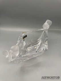 Ромбическая ваза для фруктов с птичками. Хрусталь, Cristal de Sèvres, Франция, 20 век