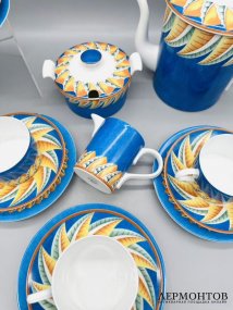 Чайный сервиз «Soleil». Фарфор, роспись, Limoges по заказу Lalique, Франция, 20 век