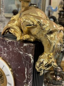 Настольные часы с пантерой. Мрамор, медь, позолота, дерево, Credan, Испания, наши дни