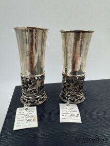 Парные стопки «Лось» и «Медведь». Серебро 925 пробы, Россия, современная работа