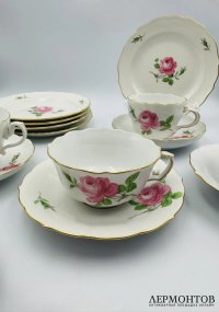 Чайное трио «Розы». Фарфор, роспись, Meissen, Германия, конец 19 — начало 20 века