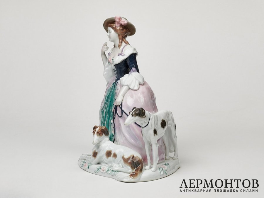 Статуэтка «Дама с борзыми». Фарфор, Karl Ens, Германия, 1919–1940 годы