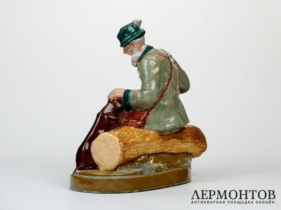 Статуэтка «Охотник с собакой на привале». Керамика, RAKO, Чехословакия, 1940–1950 год