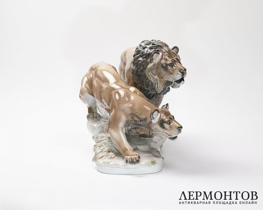 Статуэтка «Лев и львица». Фарфор, Rosenthal, Германия