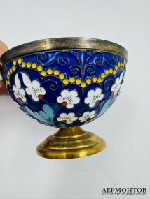 Чайная пара. Серебро 925 пробы, эмаль по скани, золочение, «Русские самоцветы», Россия, 2000 год