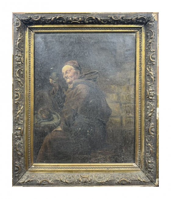 Картина «Монах с вином». Холст, масло, Западная Европа, конец 19 века