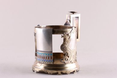 Подстаканник в русском стиле. Серебро 84 пробы, эмаль, золочение. Россия, 1888 г.