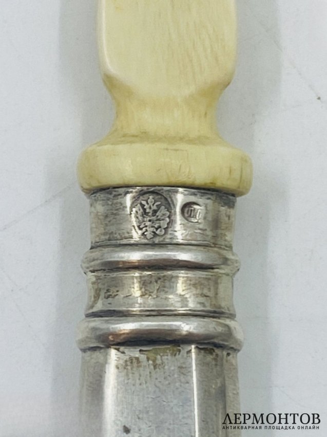 Ложка и вилка для салата. Серебро 84 пробы, кость, П. Овчинников, Россия, 1880-е годы