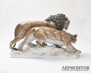 Статуэтка «Лев и львица». Фарфор, Rosenthal, Германия