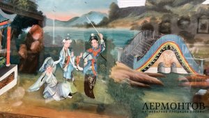 Картина с жанровой сценой. Китай, к. 19 - н. 20 в. Живопись на стекле.