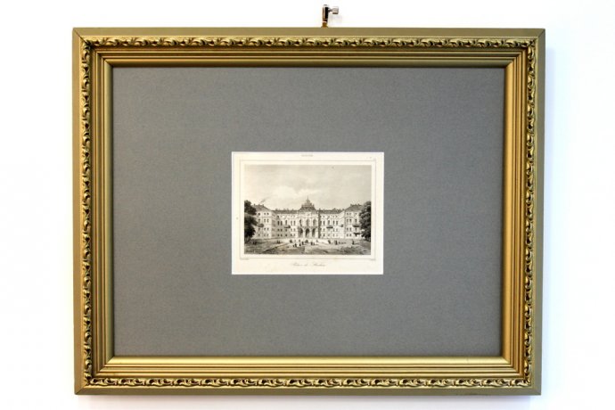 Гравюра. Большой дворец в Стрельне. 1838 год. Шоле