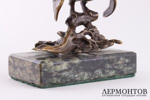 Скульптура Глухарь. Австрия, Вена, конец 19 в. Бронза, литье, патина. Мрамор.