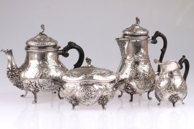 Чайно-кофейный сервиз  Storck and Sinsheimer. Серебро 800 пробы. Германия, XIX в.