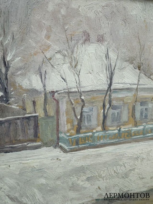 Картина «Зима в деревне». Оргалит, масло, Б. Е. Владимирский, Россия, начало 20 века