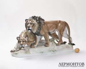 Статуэтка «Лев и львица». Фарфор, Rosenthal, Германия