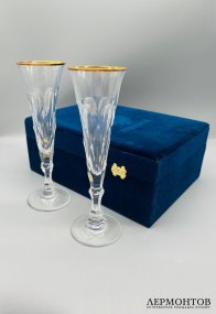 Парные фужеры для шампанского. Хрусталь, золочение, Faberge, Франция, современная работа