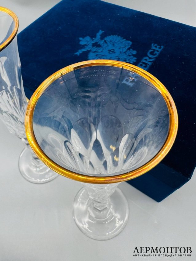 Парные фужеры для шампанского. Хрусталь, золочение, Faberge, Франция, современная работа