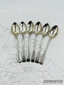 Набор чайных ложек в стиле модерн. Серебро 84 пробы, мастер АТ, Россия, 1908–1917 годы