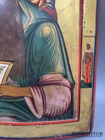 Икона «Иоанн Богослов в молчании» с приписными святыми. Дерево, темпера, золото, Россия, 19 век