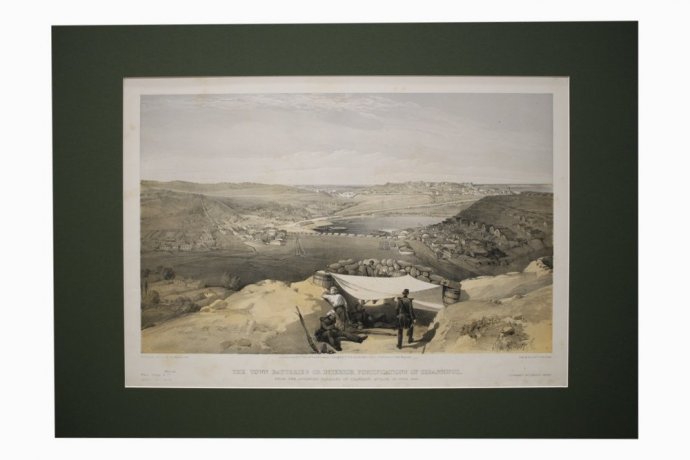 Литография. Вид на городские батареи Севастополя. Крымская война. У. Симпсон. 1856 г.