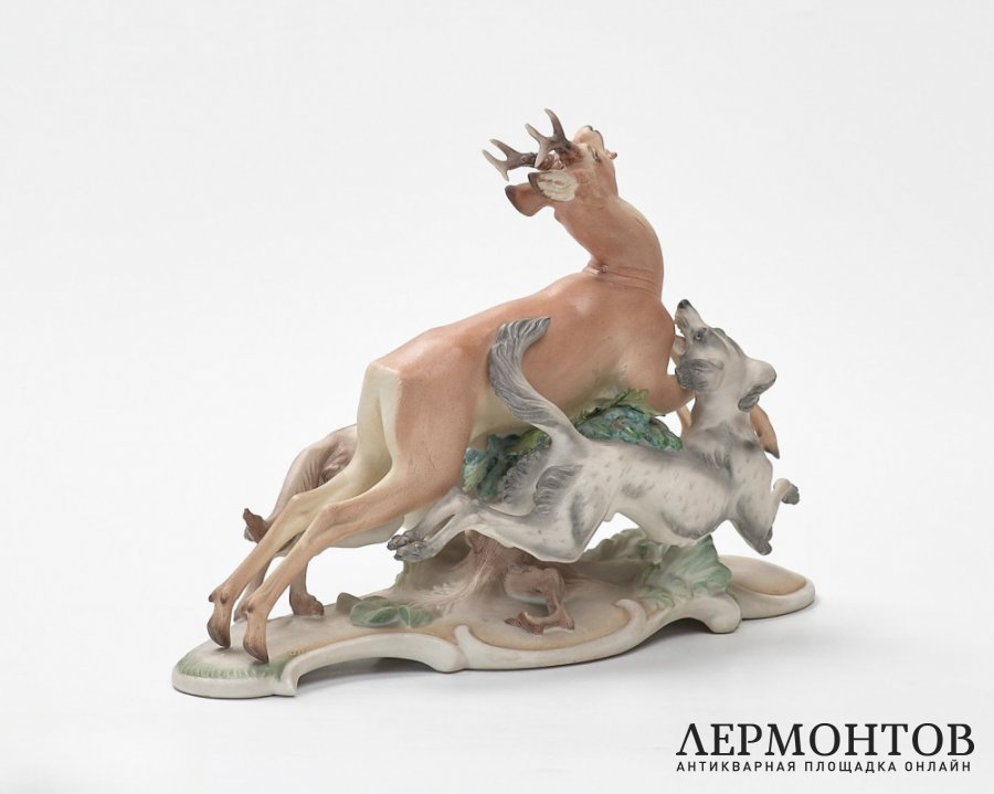 Статуэтка «Олень и борзые». Фарфор, Rosenthal, Германия