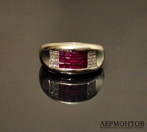 Кольцо Рубины, бриллианты. Платина 950 пробы