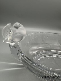 Овальная ваза для фруктов с птичками. Хрусталь, Cristal de Sèvres, Франция, 20 век