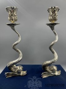Парные подсвечники «Дельфины». Серебро 925 пробы, Faberge, Франция