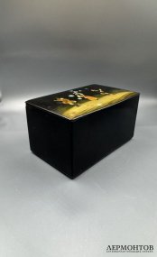 Лаковая шкатулка со сценой из сельского быта. Папье-маше, роспись, Россия, конец 19 века