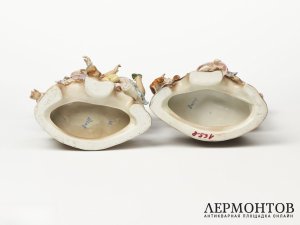 Парные статуэтки «Папа с дочкой» и «Мама с сыном». Фарфор, Gräfenthal, Германия, 1940–1950 годы