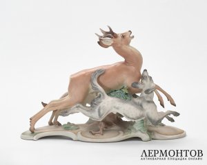Статуэтка «Олень и борзые». Фарфор, Rosenthal, Германия