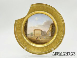 Тарелка Дворцовая площадь. Дрезден, 1830-е гг. Дефект.