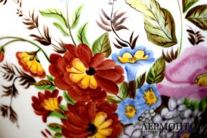 Ваза фарфоровая, амфорная с изображением цветов. Завод Попова. 