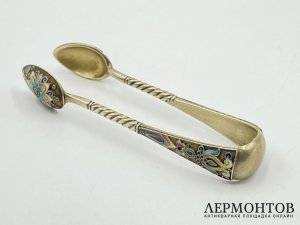 Щипцы для сахара. Россия, 11 артель, нач. 20 в. Серебро 84 пробы, эмаль. 