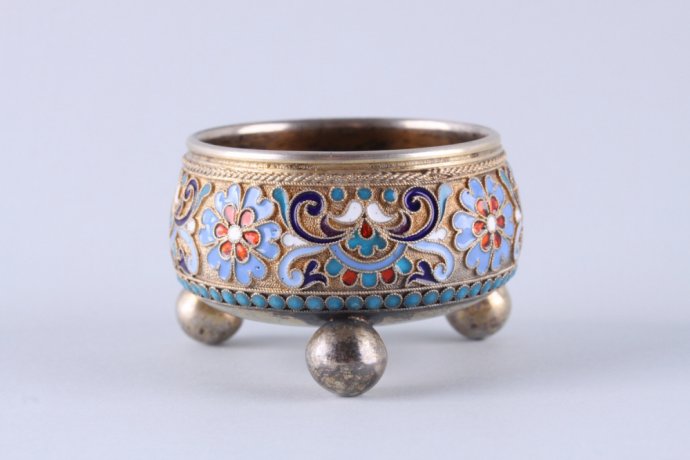 Солонка. Клингерт. Эмаль по скани. Серебро 84 пробы. Россия, Москва, 1891 г.
