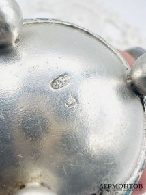 Солонка с ложечкой. Серебро 84 пробы, эмаль по скани, Россия, начало 20 века
